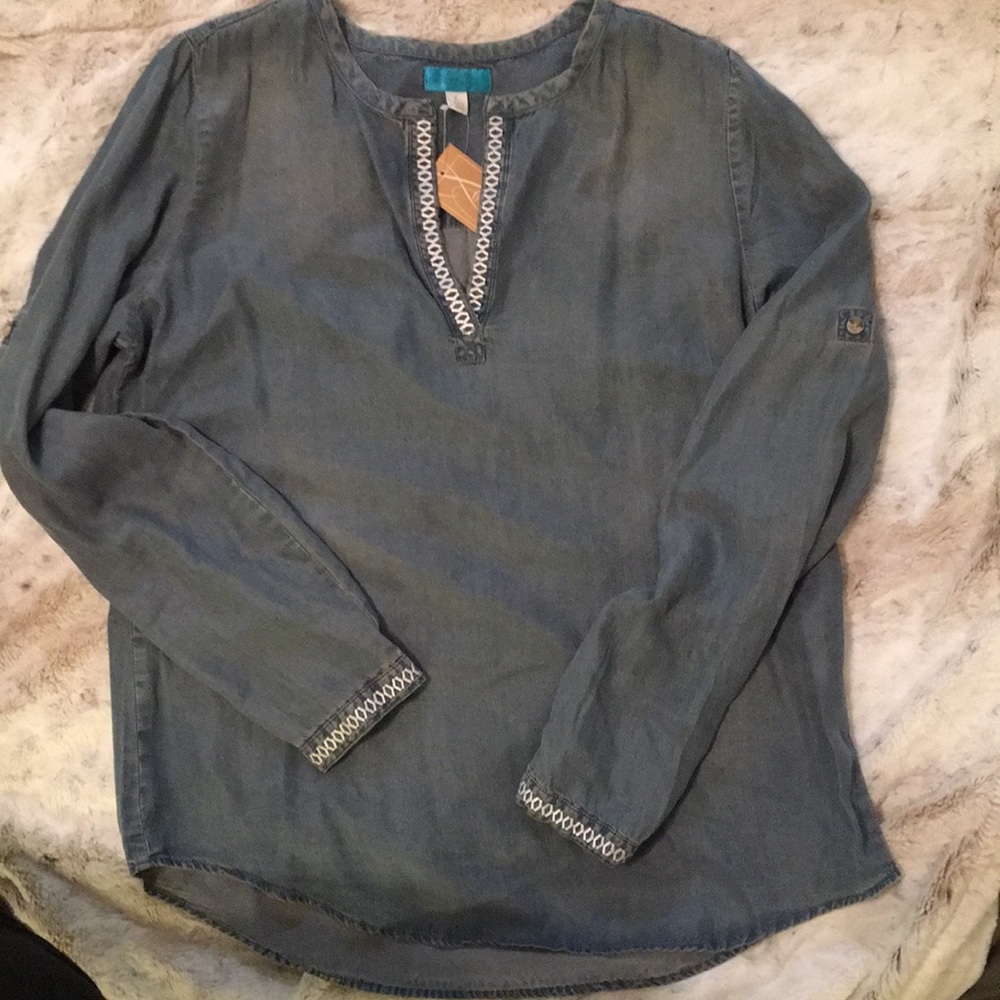 *NEW* Embroidered Chambray Blouse